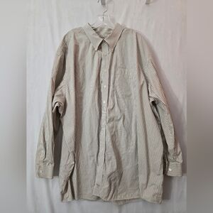 Rochester Mens Size 5x Button Down Long Sleeve Tan White Stripes 100% Cotton